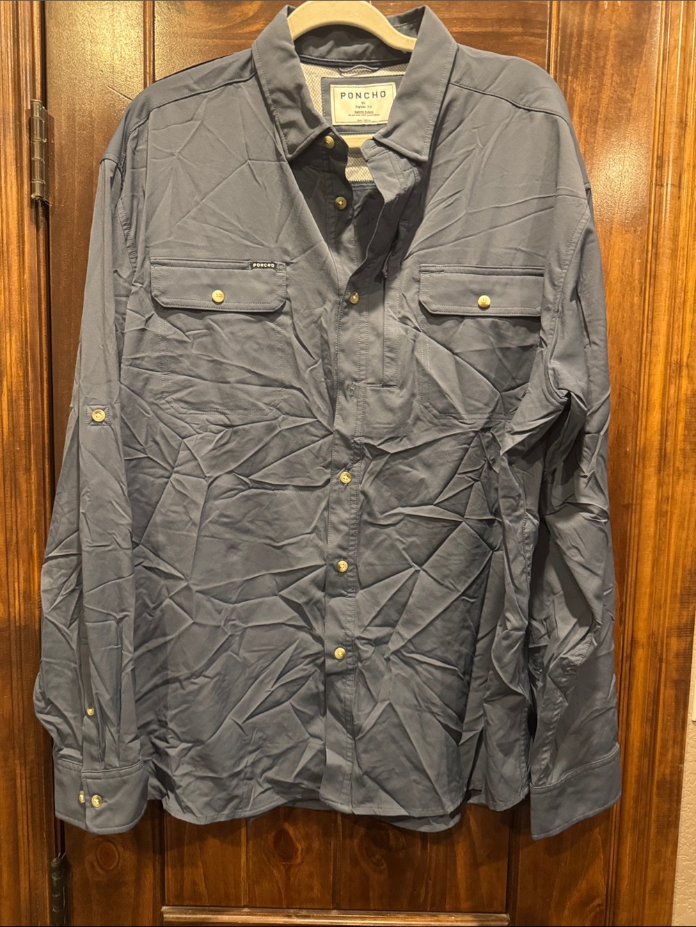Poncho Men’s Casual Button-Down Long Sleeve Shirt in Slate Blue